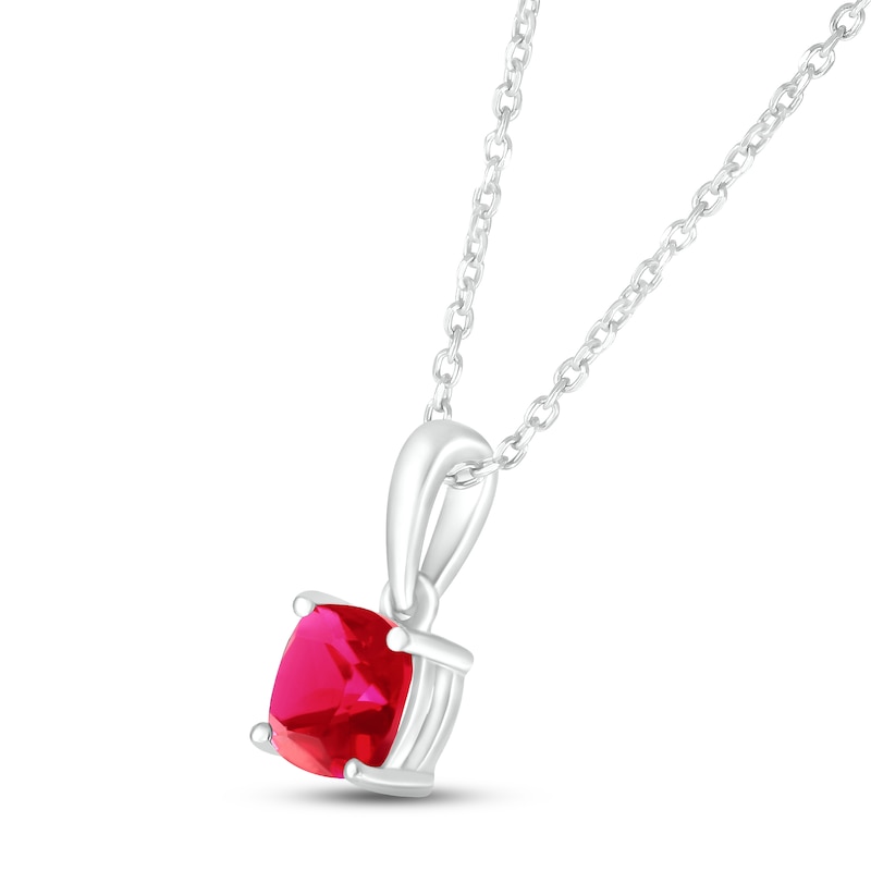 Lab-Created Ruby Birthstone Necklace 10K White Gold 18"