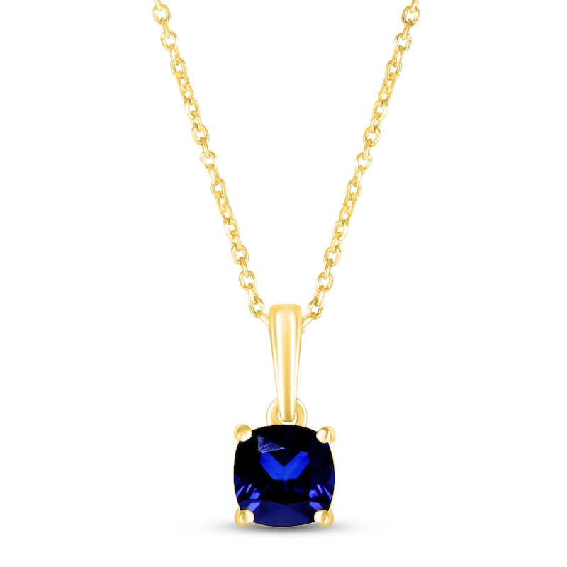 Main Image 1 of Blue Lab-Created Sapphire Birthstone Necklace 10K Yellow Gold 18&quot;