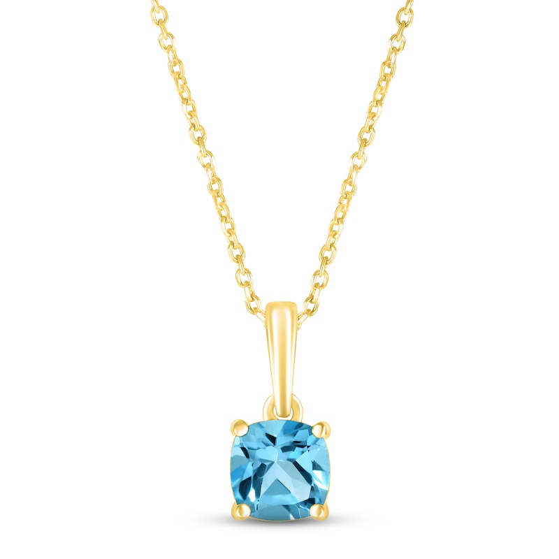 Main Image 1 of Swiss Blue Topaz Birthstone Necklace 10K Yellow Gold 18&quot;