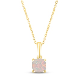 Lab-Created Opal Birthstone Necklace 10K Yellow Gold 18&quot;