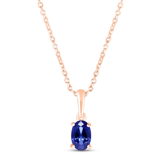 Blue Lab-Created Sapphire Birthstone Necklace 10K Rose Gold 18"