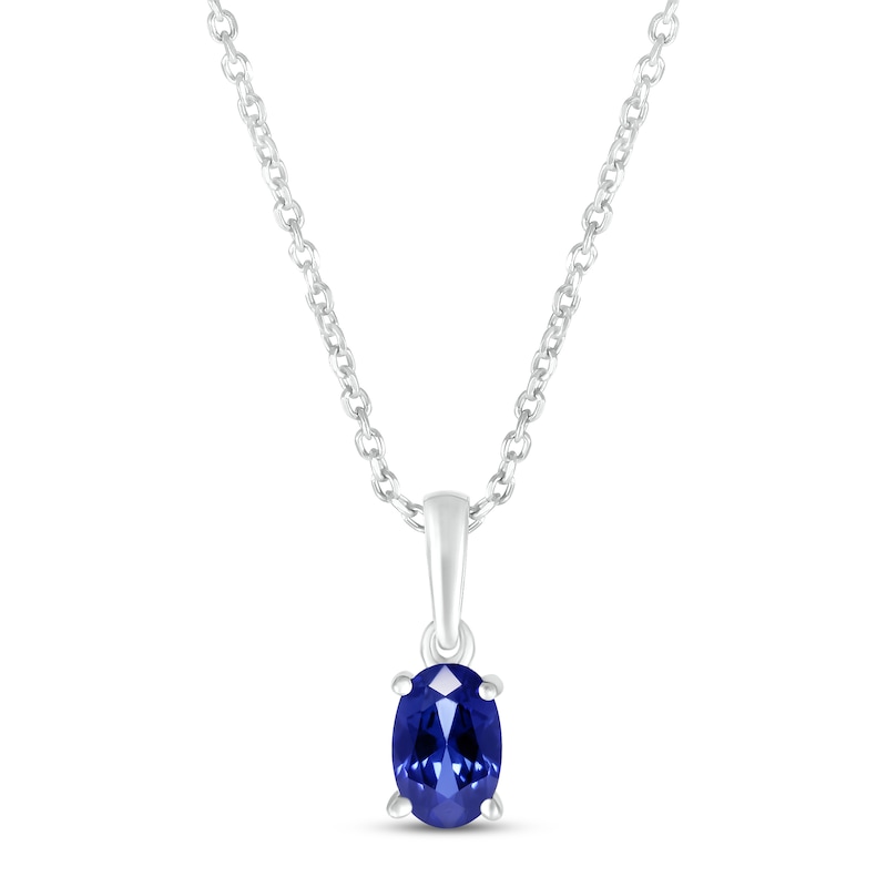 Main Image 1 of Blue Lab-Created Sapphire Birthstone Necklace 10K White Gold 18&quot;