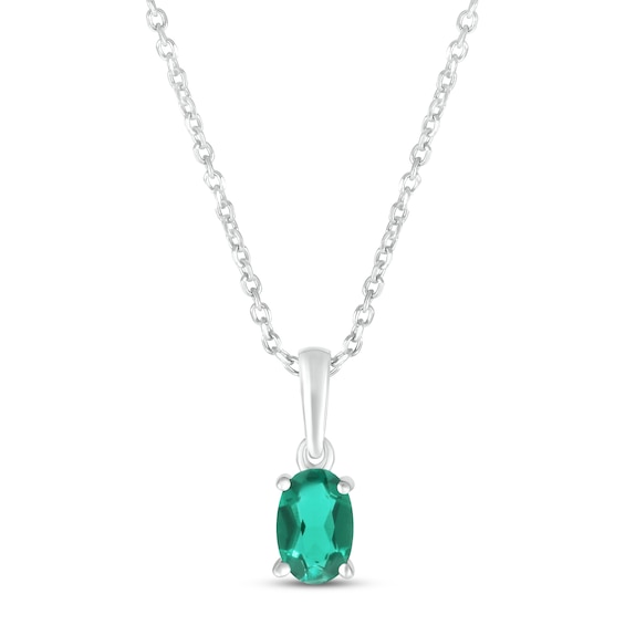 Lab-Created Emerald Birthstone Necklace 10K White Gold 18"