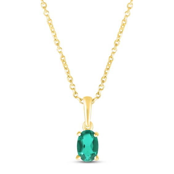 Lab-Created Emerald Birthstone Necklace 10K Gold 18