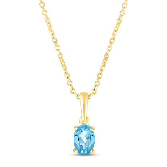 Swiss Blue Topaz Birthstone Necklace 10K Gold 18