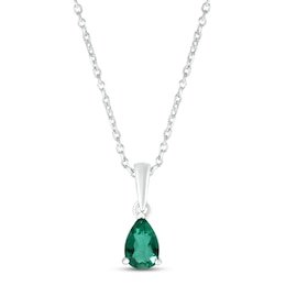 Lab-Created Emerald Birthstone Necklace Sterling Silver 18&quot;