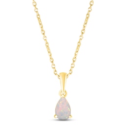 Lab-Created Opal Birthstone Necklace 10K Yellow Gold 18&quot;