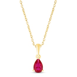 Lab-Created Ruby Birthstone Necklace 10K Yellow Gold 18&quot;