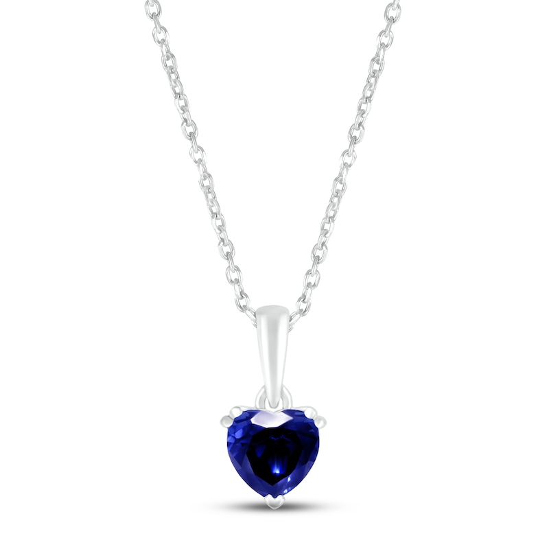 Main Image 1 of Blue Lab-Created Sapphire Birthstone Necklace Sterling Silver 18&quot;