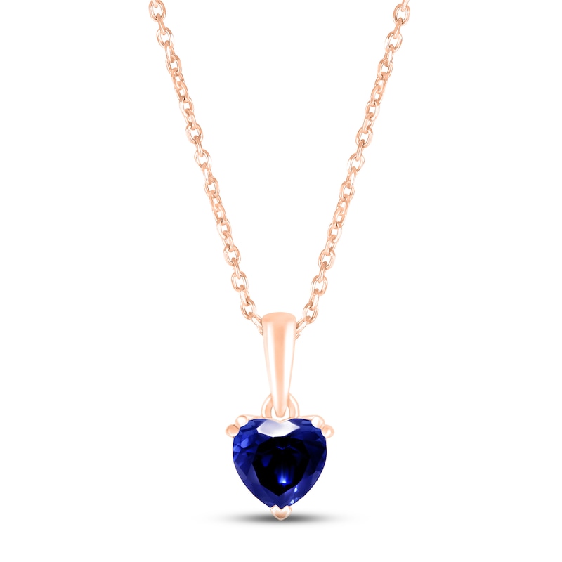 Blue Lab-Created Sapphire Birthstone Necklace 10K Rose Gold 18