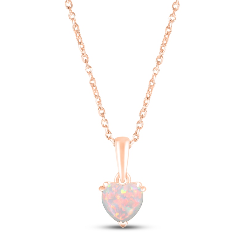 Main Image 1 of Lab-Created Opal Birthstone Necklace 10K Rose Gold 18&quot;