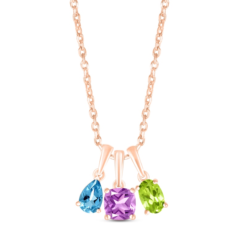 Main Image 3 of Lab-Created Opal Birthstone Necklace 10K Rose Gold 18&quot;