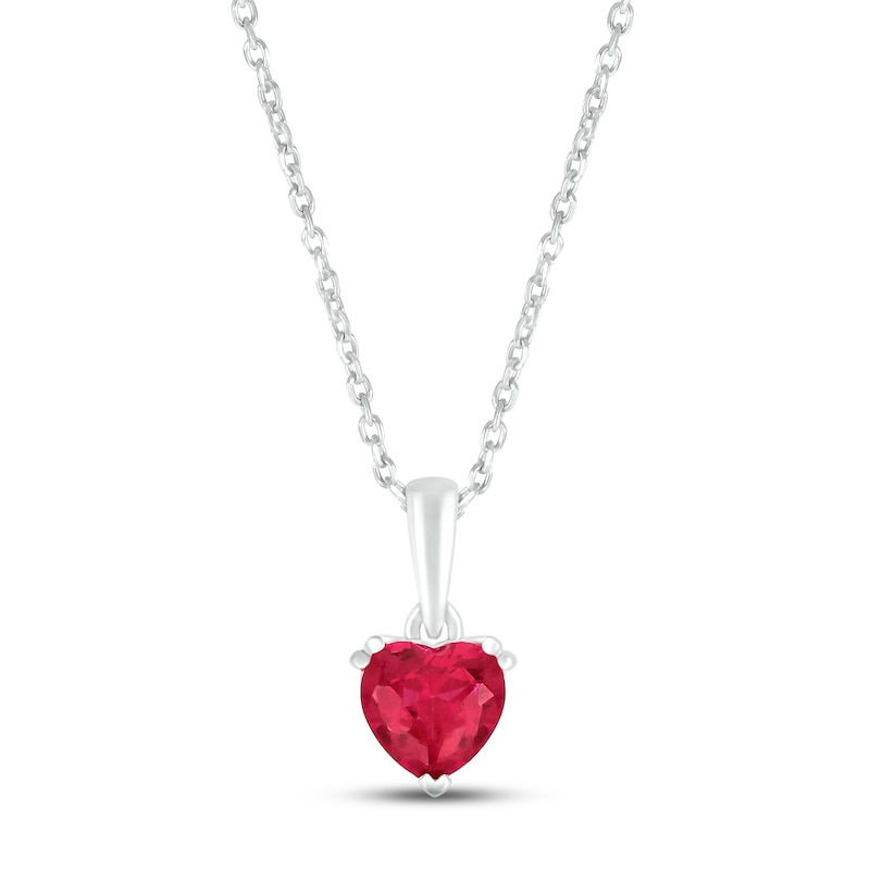 Lab-Created Ruby Necklace Heart-Shaped 10K White Gold