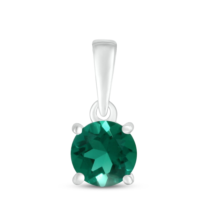 Main Image 1 of Lab-Created Emerald Birthstone Pendant 10K White Gold