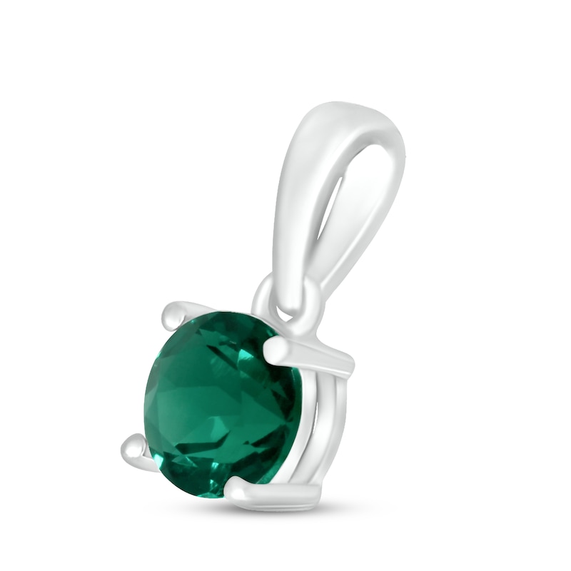 Main Image 2 of Lab-Created Emerald Birthstone Pendant 10K White Gold