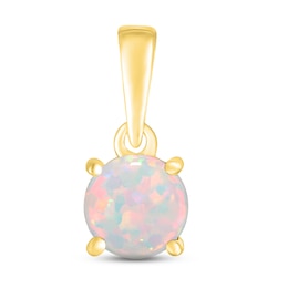 Lab-Created Opal Birthstone Pendant 10K Yellow Gold