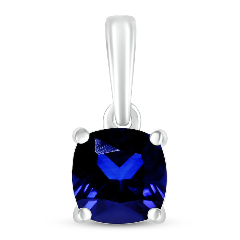 Main Image 1 of Blue Lab-Created Sapphire Birthstone Pendant 10K White Gold