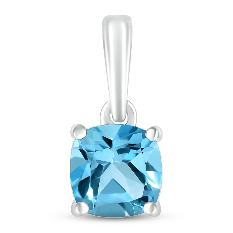 Main Image 1 of Swiss Blue Topaz Birthstone Pendant 10K White Gold