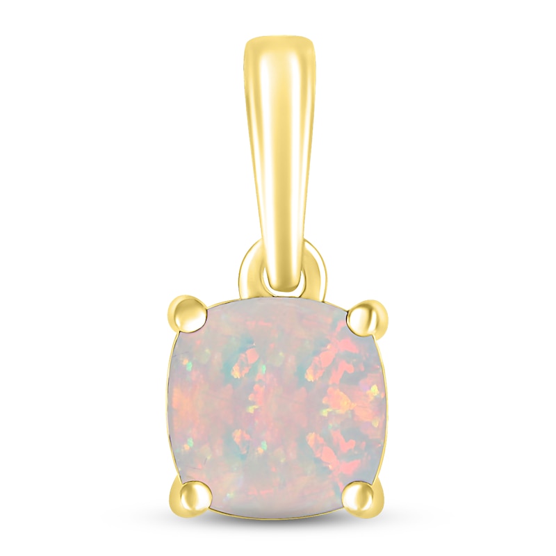 Main Image 1 of Lab-Created Opal Birthstone Pendant 10K Yellow Gold