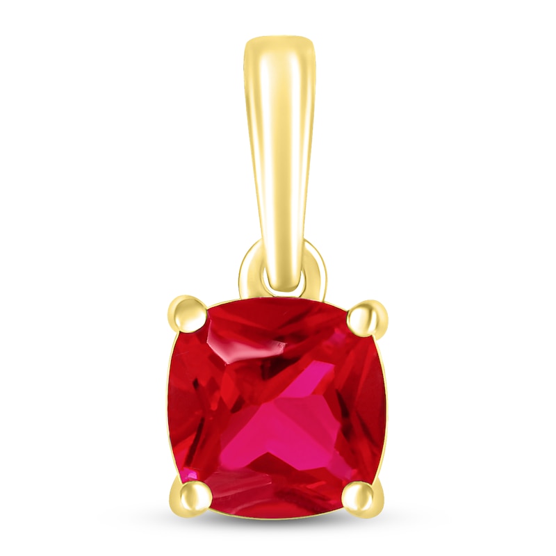 Main Image 1 of Lab-Created Ruby Birthstone Pendant 10K Yellow Gold