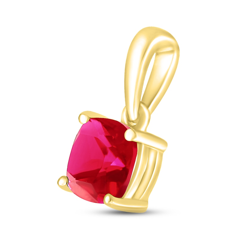 Main Image 2 of Lab-Created Ruby Birthstone Pendant 10K Yellow Gold