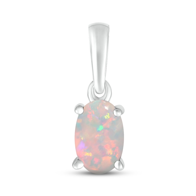 Main Image 1 of Lab-Created Opal Birthstone Pendant 10K White Gold