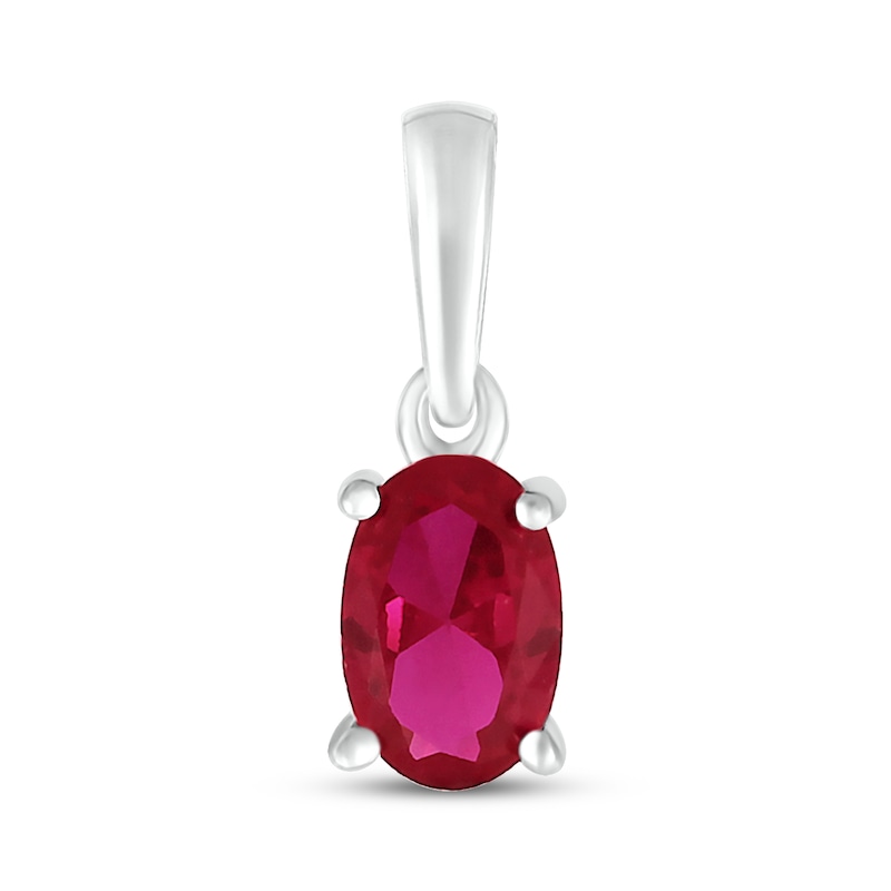 Main Image 1 of Lab-Created Ruby Birthstone Pendant 10K White Gold