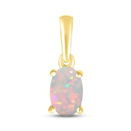 Lab-Created Opal Birthstone Pendant 10K Yellow Gold