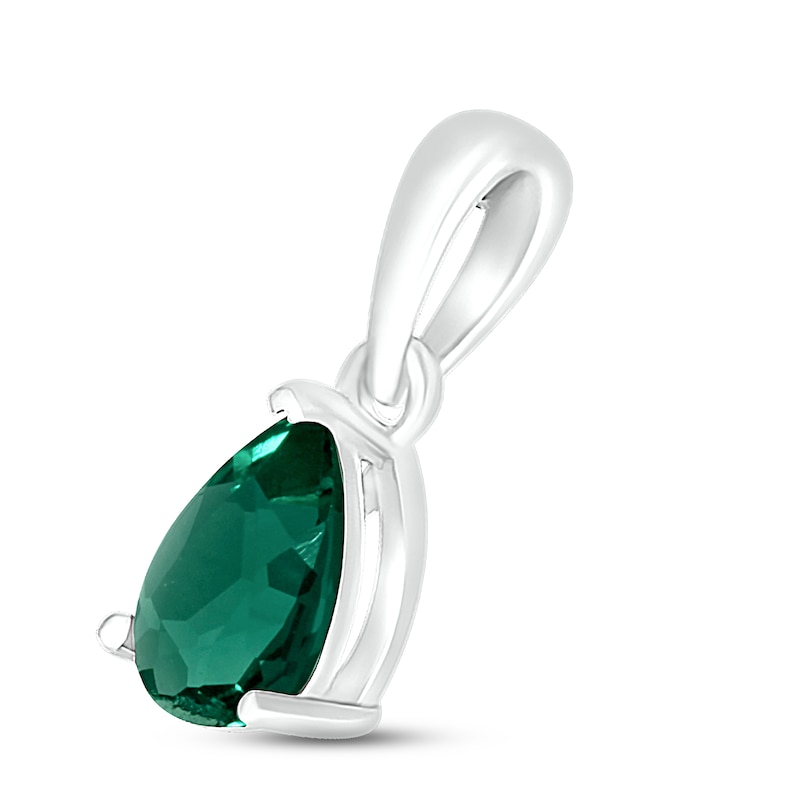 Main Image 2 of Lab-Created Emerald Birthstone Pendant Sterling Silver