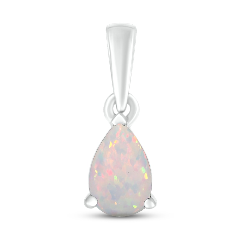 Main Image 1 of Lab-Created Opal Birthstone Pendant 10K White Gold