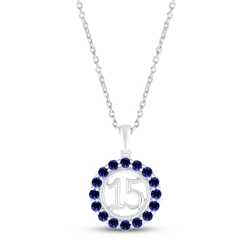 Blue Lab-Created Sapphire Quinceañera Birthstone Necklace Sterling Silver 18"