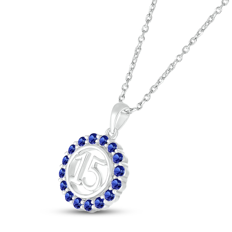 Blue Lab-Created Sapphire Quinceañera Birthstone Necklace Sterling Silver 18"