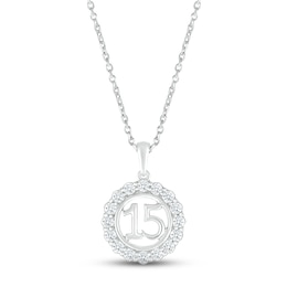 White Lab-Created Sapphire Quinceañera Birthstone Necklace Sterling Silver 18&quot;