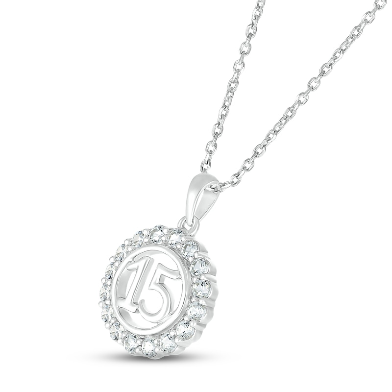 Main Image 2 of White Lab-Created Sapphire Quinceañera Birthstone Necklace Sterling Silver 18&quot;