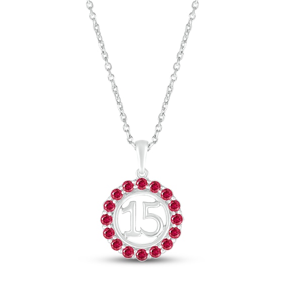 Lab-Created Ruby Quinceañera Birthstone Necklace 10K White Gold 18"