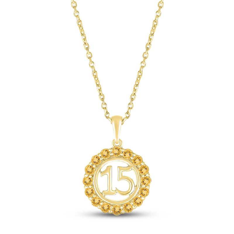 Citrine Quinceañera Birthstone Necklace 10K Yellow Gold 18"