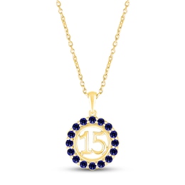 Blue Lab-Created Sapphire Quinceañera Birthstone Necklace 10K Yellow Gold 18&quot;