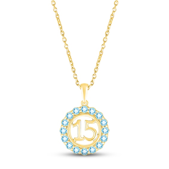 Swiss Blue Topaz Quinceañera Birthstone Necklace 10K Yellow Gold 18"