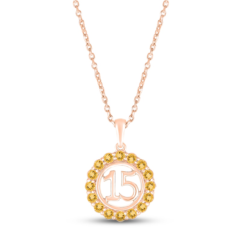 Citrine Quinceañera Birthstone Necklace 10K Rose Gold 18"