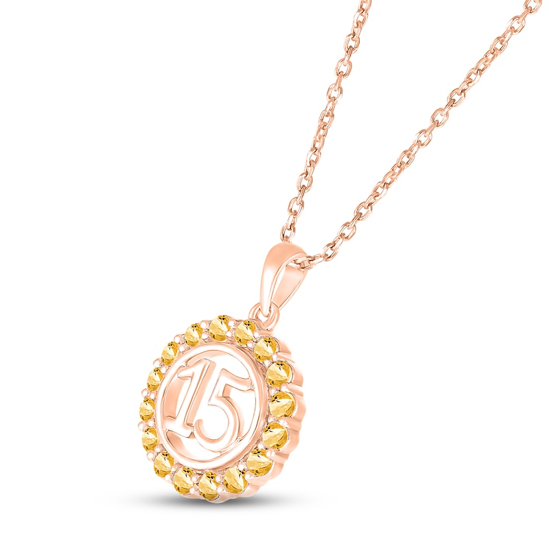 Citrine Quinceañera Birthstone Necklace 10K Rose Gold 18"