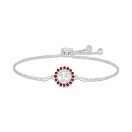 Lab-Created Ruby Quinceañera Birthstone Bolo Bracelet Sterling Silver 9.5&quot;