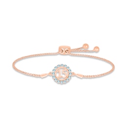 Aquamarine Quinceañera Birthstone Bolo Bracelet 10K Rose Gold 9.5&quot;