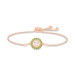 Peridot Quinceañera Birthstone Bolo Bracelet 10K Rose Gold 9.5&quot;