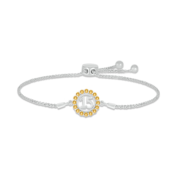 Citrine Quinceañera Birthstone Bolo Bracelet 10K White Gold 9.5"