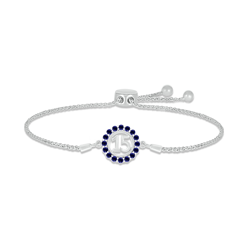 Main Image 1 of Blue Lab-Created Sapphire Quinceañera Birthstone Bolo Bracelet 10K White Gold 9.5&quot;