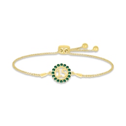 Lab-Created Emerald Quinceañera Birthstone Bolo Bracelet 10K Yellow Gold 9.5&quot;