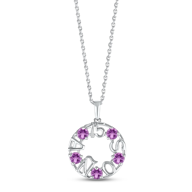 Main Image 1 of Amethyst &quot;15 Años&quot; Birthstone Necklace Sterling Silver 18&quot;