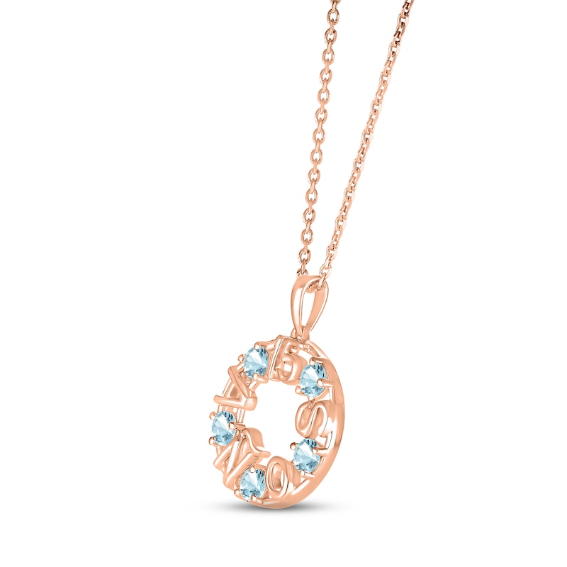 Aquamarine "15 Años" Birthstone Necklace 10K Rose Gold 18"
