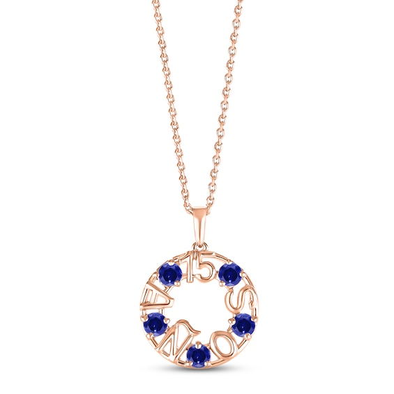 Blue Lab-Created Sapphire "15 Años" Birthstone Necklace 10K Rose Gold 18"