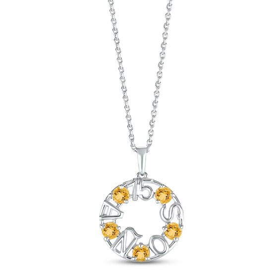 Citrine "15 Años" Birthstone Necklace 10K White Gold 18"